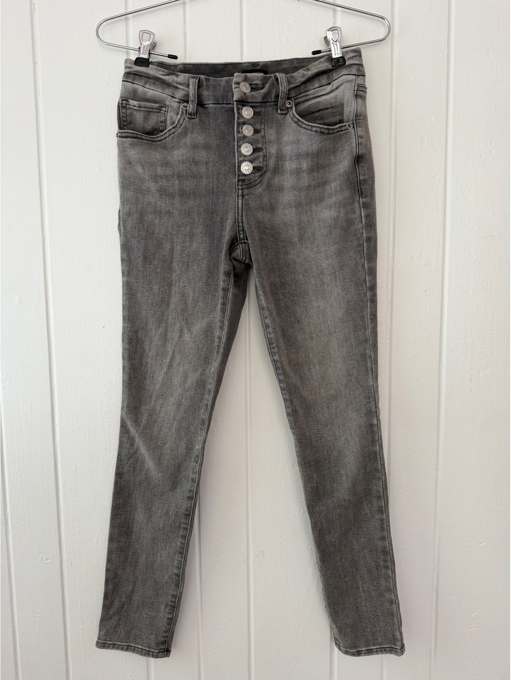 Express Women's Grey High-Rise Skinny Jeans with Button Fly, Size 2